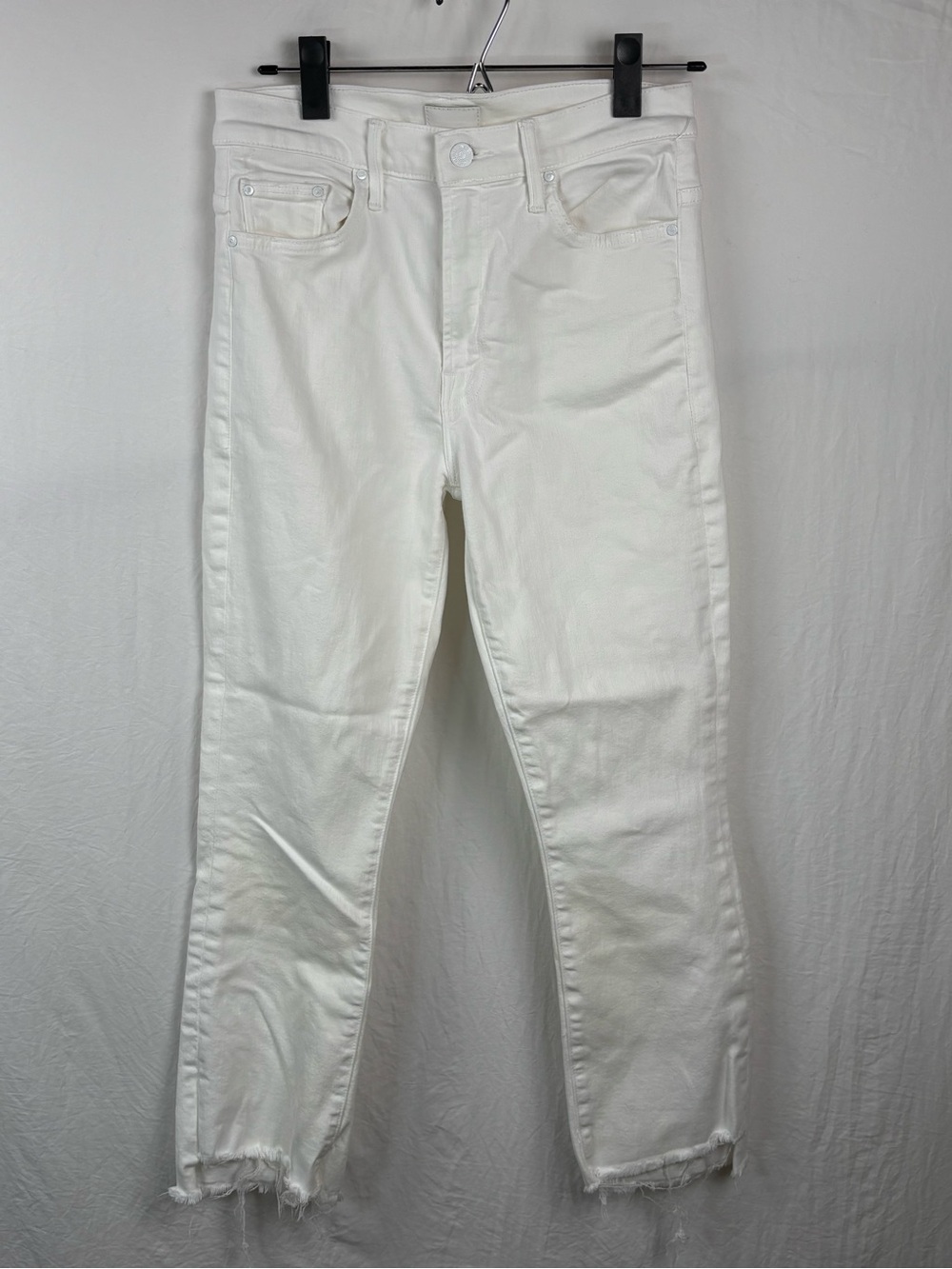 Mother 27 women’s White the insider crop step fray Jeans fairest of them all USA